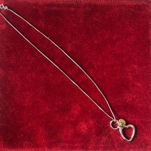 Heart necklace with 2 diamonds sterling silver 15 inch chain